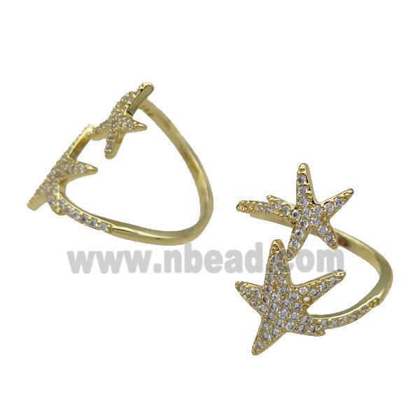 copper Ring pave zircon Star gold plated