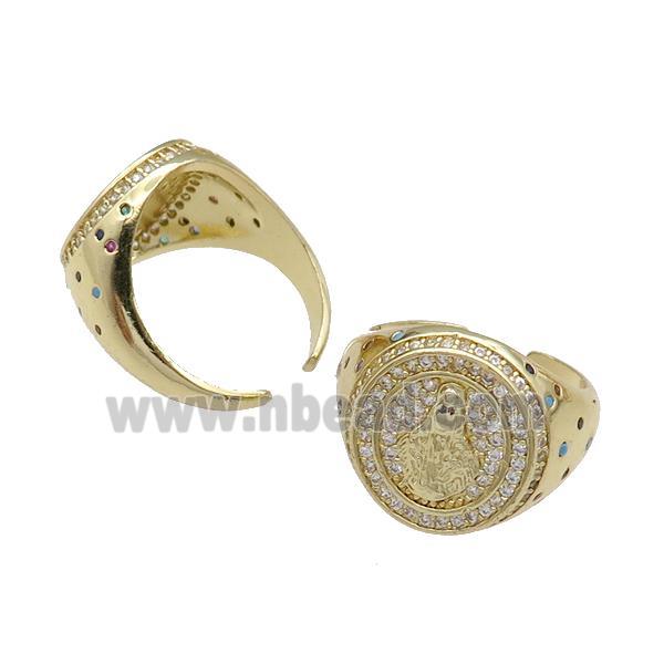copper Ring pave zircon Virgin Mary gold plated