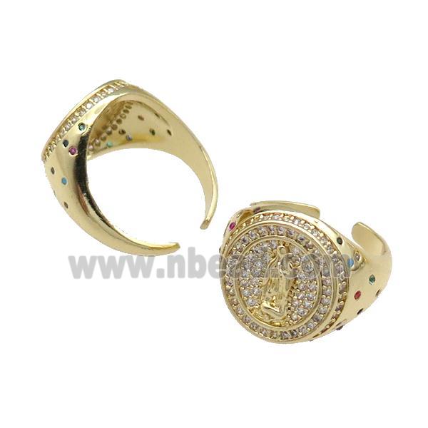 copper Ring pave zircon Jesus gold plated