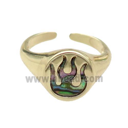copper Ring pave abalone shell flame gold plated