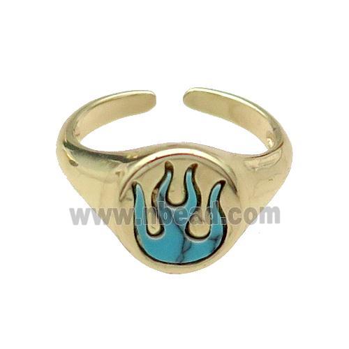 copper Ring pave turquoise flame gold plated