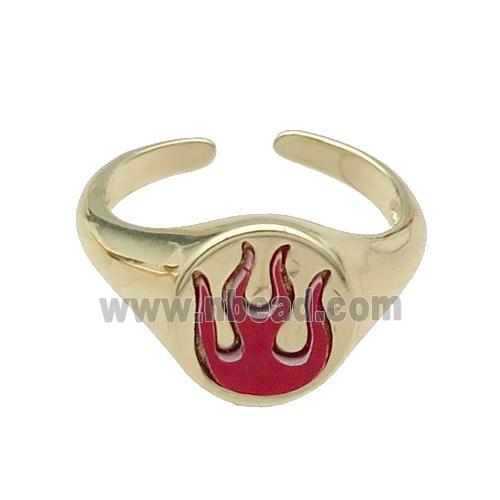 copper Ring pave redstone flame gold plated