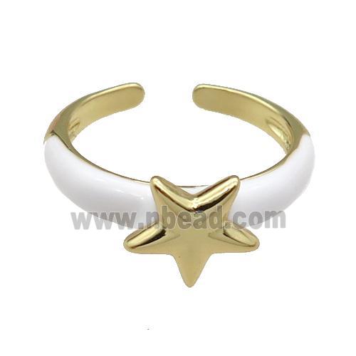 copper Ring with white enamel Star gold plated
