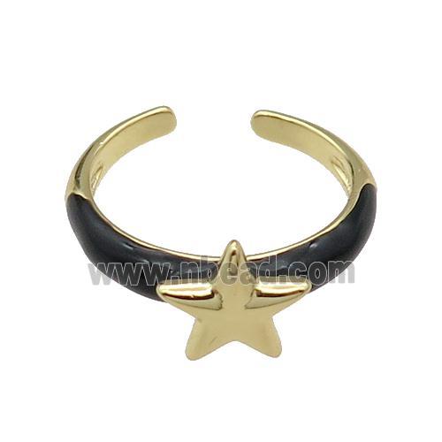 copper Ring with black enamel Star gold plated