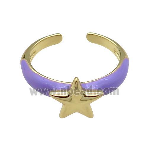 copper Ring with lavender enamel Star gold plated
