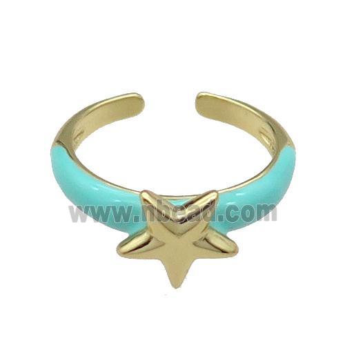 copper Ring with green enamel Star gold plated