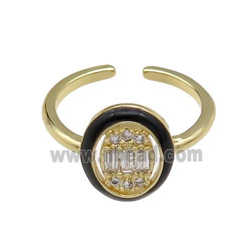 copper Ring pave zircon black enamel oval gold plated