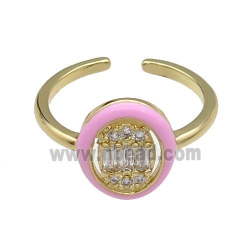 copper Ring pave zircon pink enamel oval gold plated
