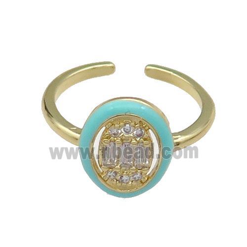copper Ring pave zircon green enamel oval gold plated