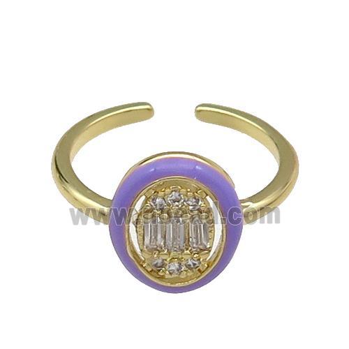 copper Ring pave zircon lavender enamel oval gold plated