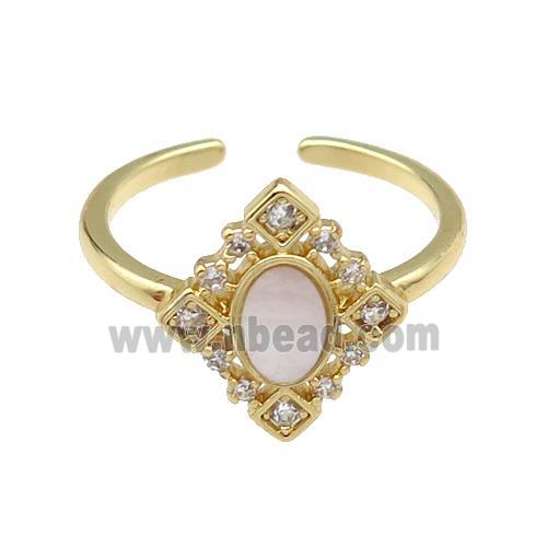 mix copper Ring pave zircon shell oval gold plated