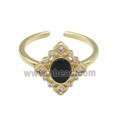 mix copper Ring pave zircon black stone oval gold plated