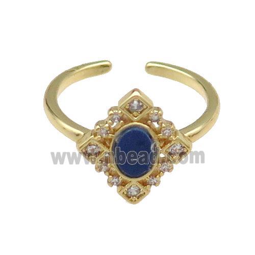 mix copper Ring pave zircon blue stone oval gold plated