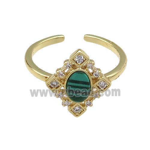 mix copper Ring pave zircon malachite oval gold plated