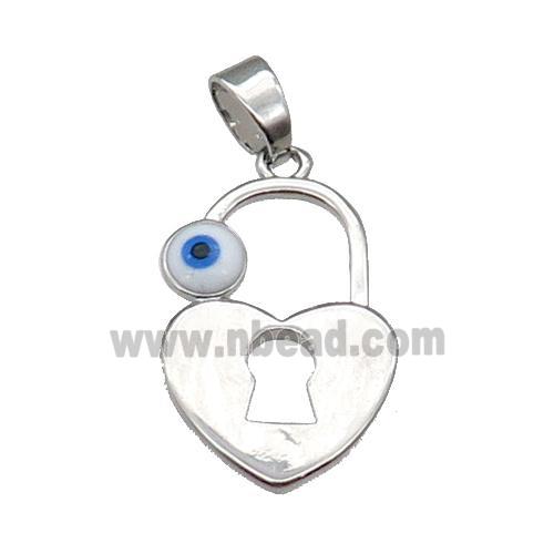 copper heart Lock pendant with Evil Eye platinum plated