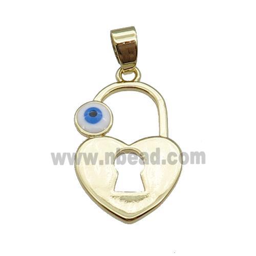 copper heart Lock pendant with Evil Eye gold plated