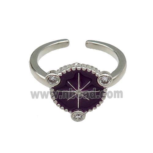 copper Ring northstar black enamel platinum plated