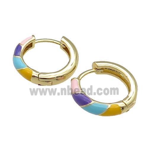 copper Hoop Earrings multicolor enamel gold plated