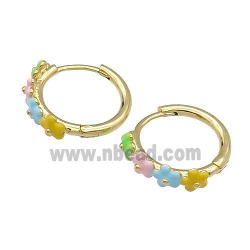 copper Hoop Earrings flower multicolor enamel gold plated
