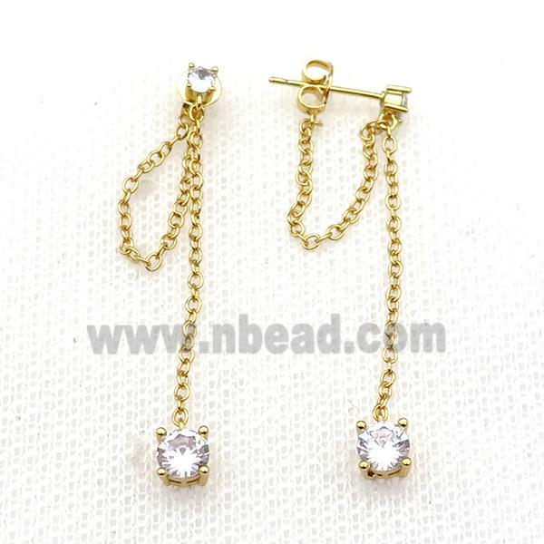copper Stud Earring pave zircon gold plated
