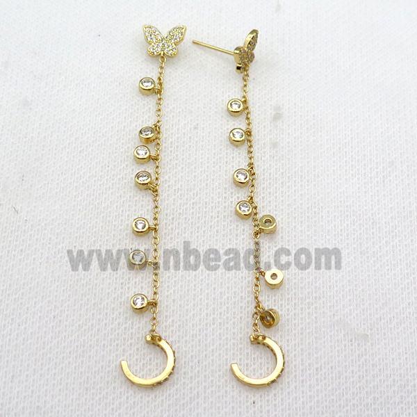 copper Stud Earring pave zircon butterfly gold plated