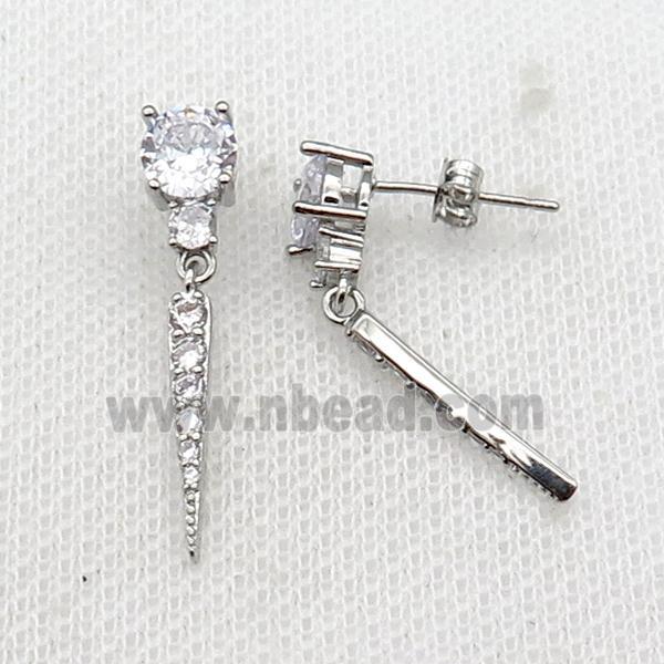 copper Stud Earring pave zircon platinum plated