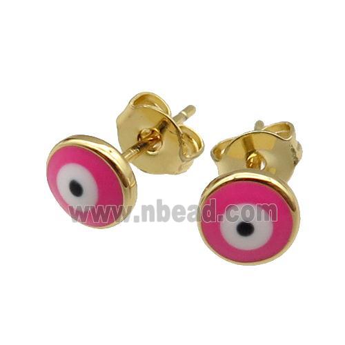 copper Evil Eye Stud Earring pink enamel gold plated