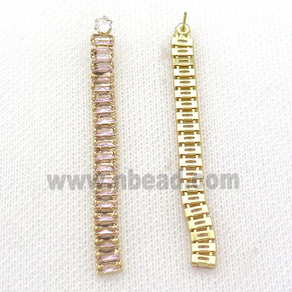 Copper Stud Earring Pave Pink Zircon Gold Plated