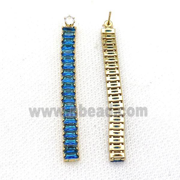 Copper Stud Earring Pave Blue Zircon Gold Plated