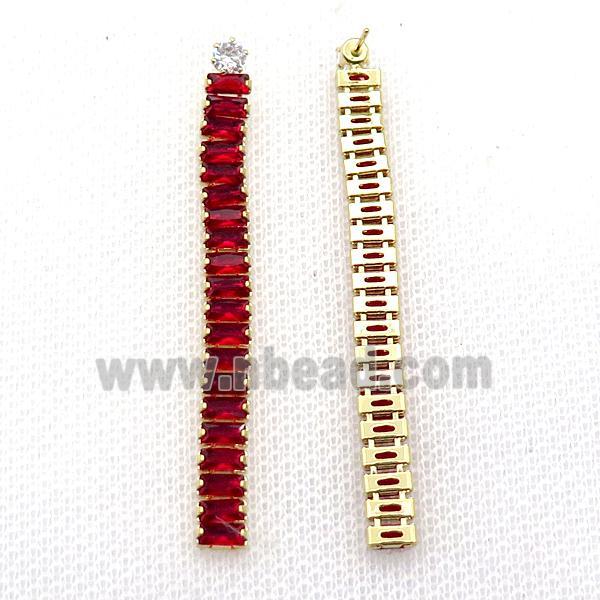 Copper Stud Earring Pave DarkRed Zircon Stick Gold Plated