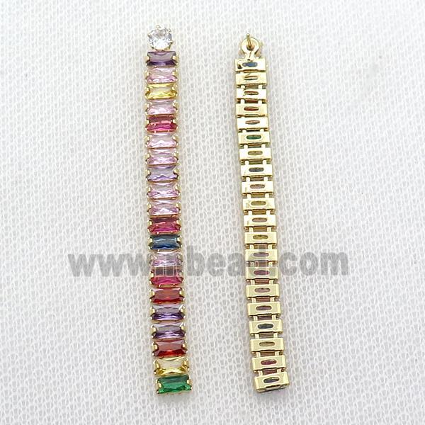 Copper Stud Earring Pave Multicolor Zircon Stick Gold Plated