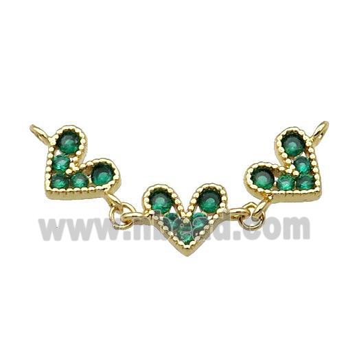 Copper Heart Link Pendant Pave Green Zircon Gold plated