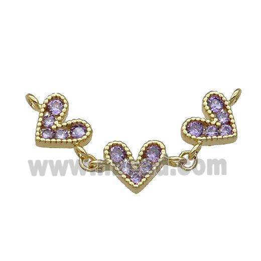 Copper Heart Link Pendant Pave Purple Zircon Gold plated