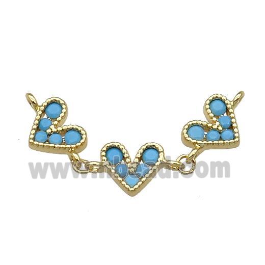 Copper Heart Link Pendant Pave Turq Zircon Gold plated