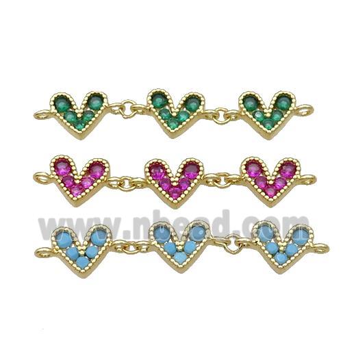Mix Copper Heart Link Pendant Pave Zircon Gold plated