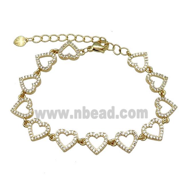 Copper Heart Bracelet Pave Zircon Gold Plated