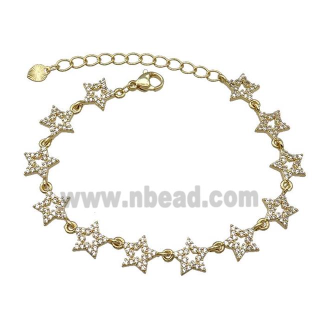 Copper Star Bracelet Pave Zircon Gold Plated