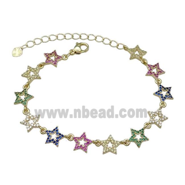 Copper Star Bracelet Pave Multicolor Zircon Gold Plated