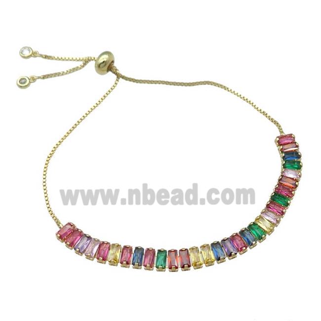 Copper Bracelet Pave Multicolor Zircon Adjustable Gold Plated