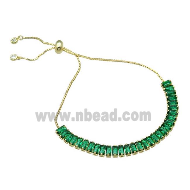 Copper Bracelet Pave Green Zircon Adjustable Gold Plated