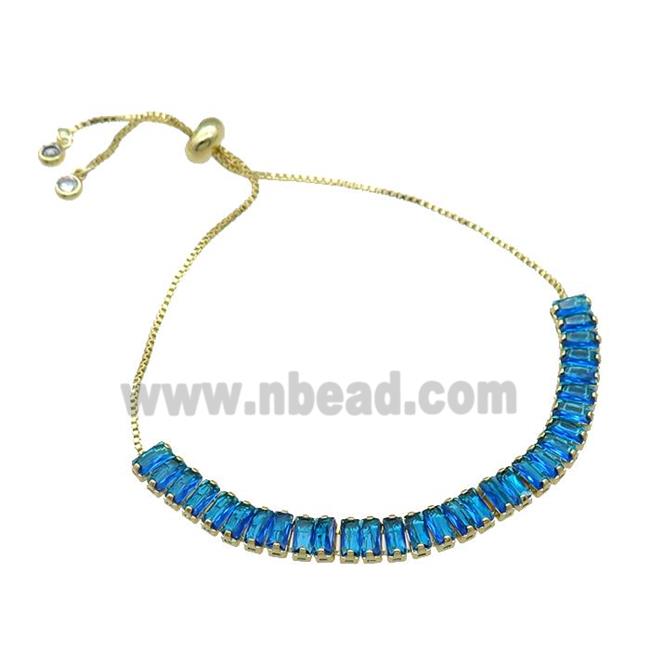 Copper Bracelet Pave Blue Zircon Adjustable Gold Plated
