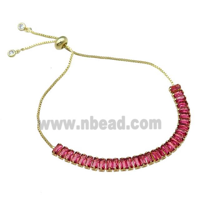 Copper Bracelet Pave Red Zircon Adjustable Gold Plated