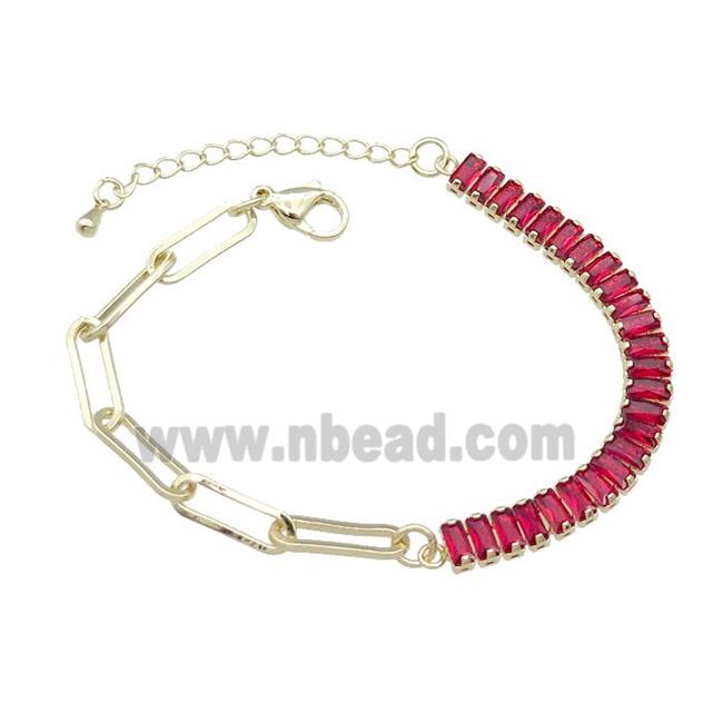 Copper Bracelet Pave Red Zircon Gold Plated