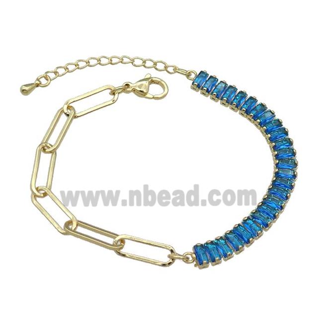Copper Bracelet Pave Blue Zircon Gold Plated