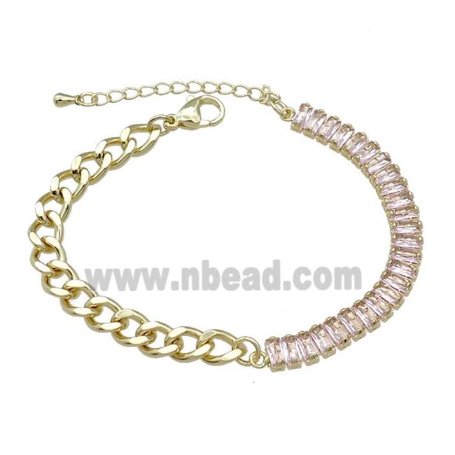 Copper Bracelet Pave Pink Zircon Gold Plated