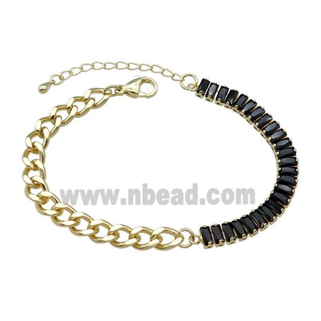 Copper Bracelet Pave Black Zircon Gold Plated
