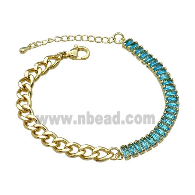 Copper Bracelet Pave Aqua Zircon Gold Plated