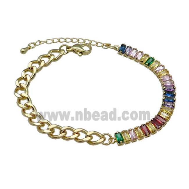 Copper Bracelet Pave Multicolor Zircon Gold Plated