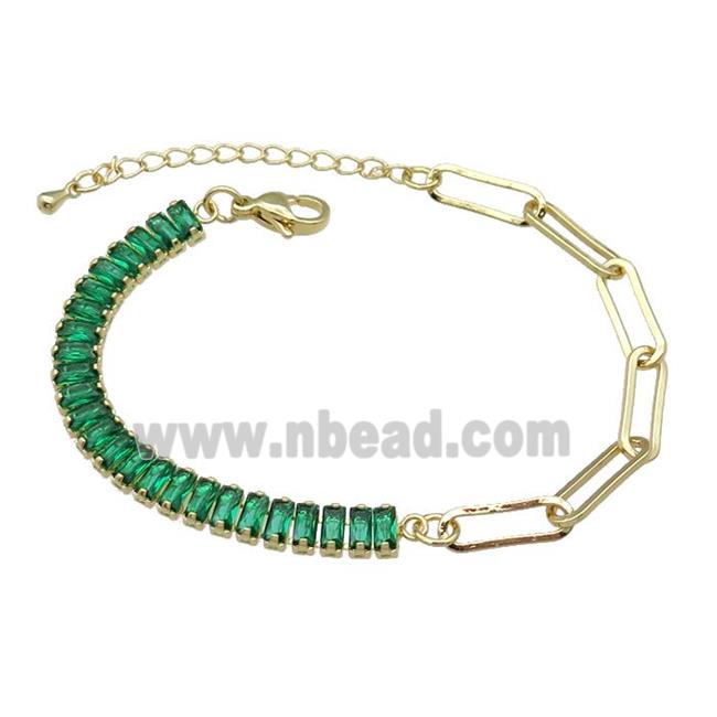 Copper Bracelet Pave Green Zircon Gold Plated