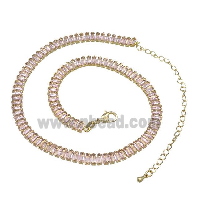 Copper Necklace Pave Pink Zircon Gold Plated